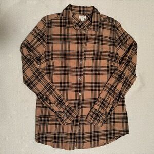 J crew XS black and tan plaid flannel button down
